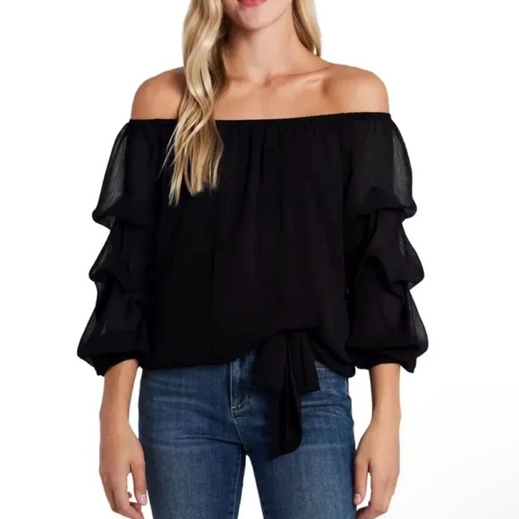 Vince Camuto Ruffle Sleeve Tie Waist Blouse - Picture 10 of 12